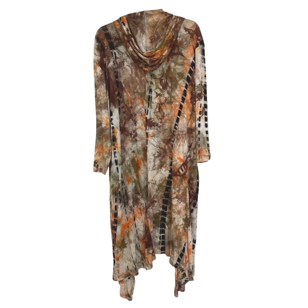 Coin 1804 3X Hooded Duster Kimono Tie Dye Waterfall Earth Tone Anthropologie - Picture 4 of 9